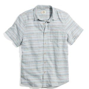 Marine Layer Short Sleeve Striped Selvage Cotton Shirt in Blue Multi Stripe